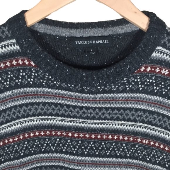 Tricots St Raphael Grandpa Core Sweater Fairisle Crewneck Cozy Warm Sz. L - Picture 2 of 8